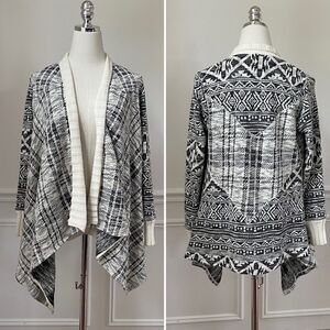 Anthropologie Tiny Black Cream Southwestern Pattern Waterfall Open Cardigan XS